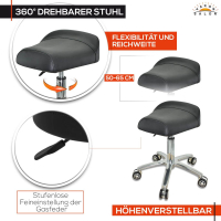 Breitsitz Arbeitshocker auf Rollen höhenverstellbar - Drehhocker, Rollhocker, Praxishocker