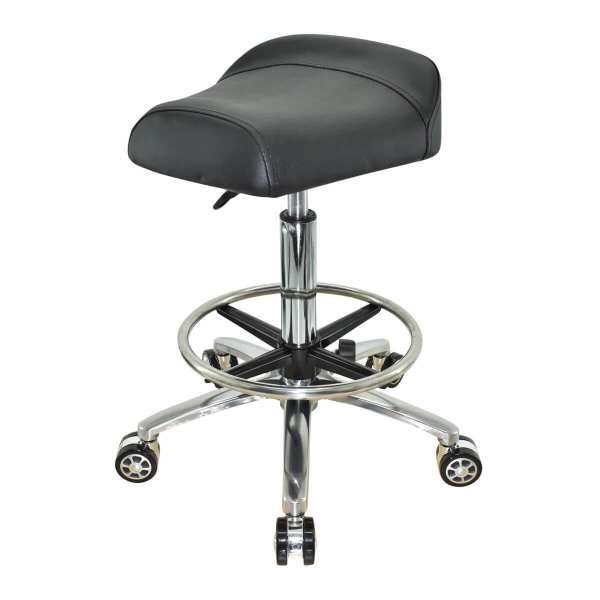 Breitsitz Arbeitshocker auf Rollen mit Fußring höhenverstellbar - Rollhocker, Praxishocker, Bürohocker