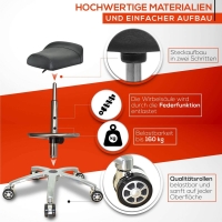 Breitsitz Arbeitshocker auf Rollen mit Fußring höhenverstellbar - Rollhocker, Praxishocker, Bürohocker