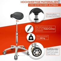 Ergonomischer Sattelhocker höhenverstellbar auf Rollen - Drehhocker, Rollhocker, Praxishocker, Bürohocker