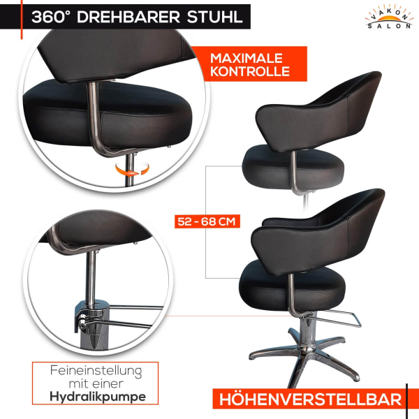 Friseurstuhl höhenverstellbar - Kreuzfuß aus Aluminiumguss, Friseursessel mit Hydraulik Design 3