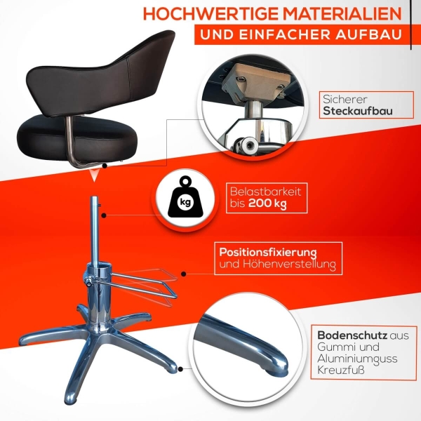 Friseurstuhl höhenverstellbar - Kreuzfuß aus Aluminiumguss, Friseursessel mit Hydraulik Design 3