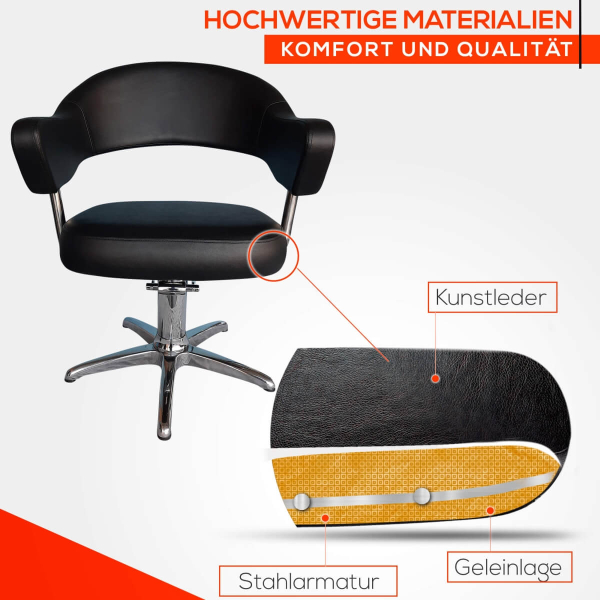 Friseurstuhl höhenverstellbar - Kreuzfuß aus Aluminiumguss, Friseursessel mit Hydraulik Design 3